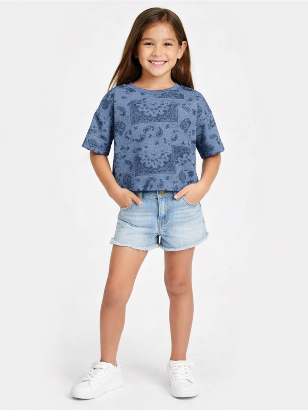 Epic Threads Girls Boxy Tee Blue Bandana Print Size S Casual Top NWT